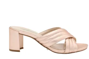 MARIAN Rose gold leather  criss cross mule on a block heel