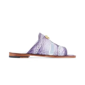 Mauri Mykonos 1858/5 Men's Shoes Dirty White with Purple Finish Exotic Alligator Casual Sandals (MA5512)