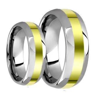 Men & Ladie's 8MM/6MM Two Tone Domed Gold Shiny Center Wedding Band -05AB18