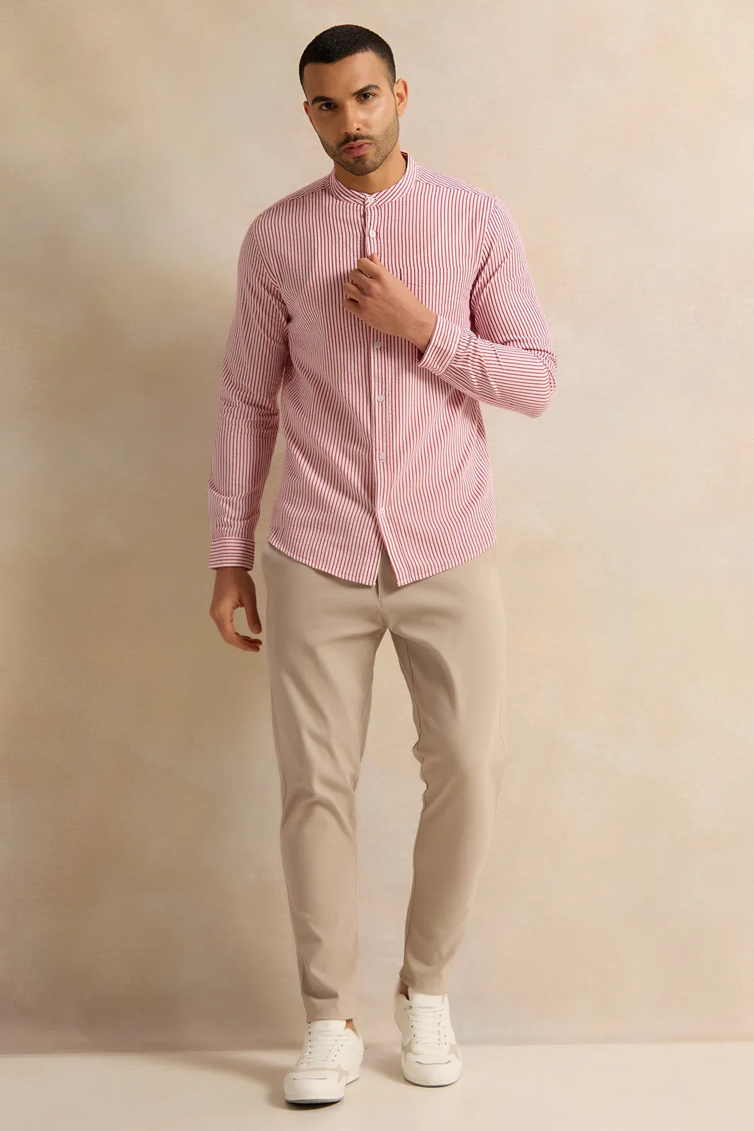 Men Pink Long Sleeve Casual Shirt