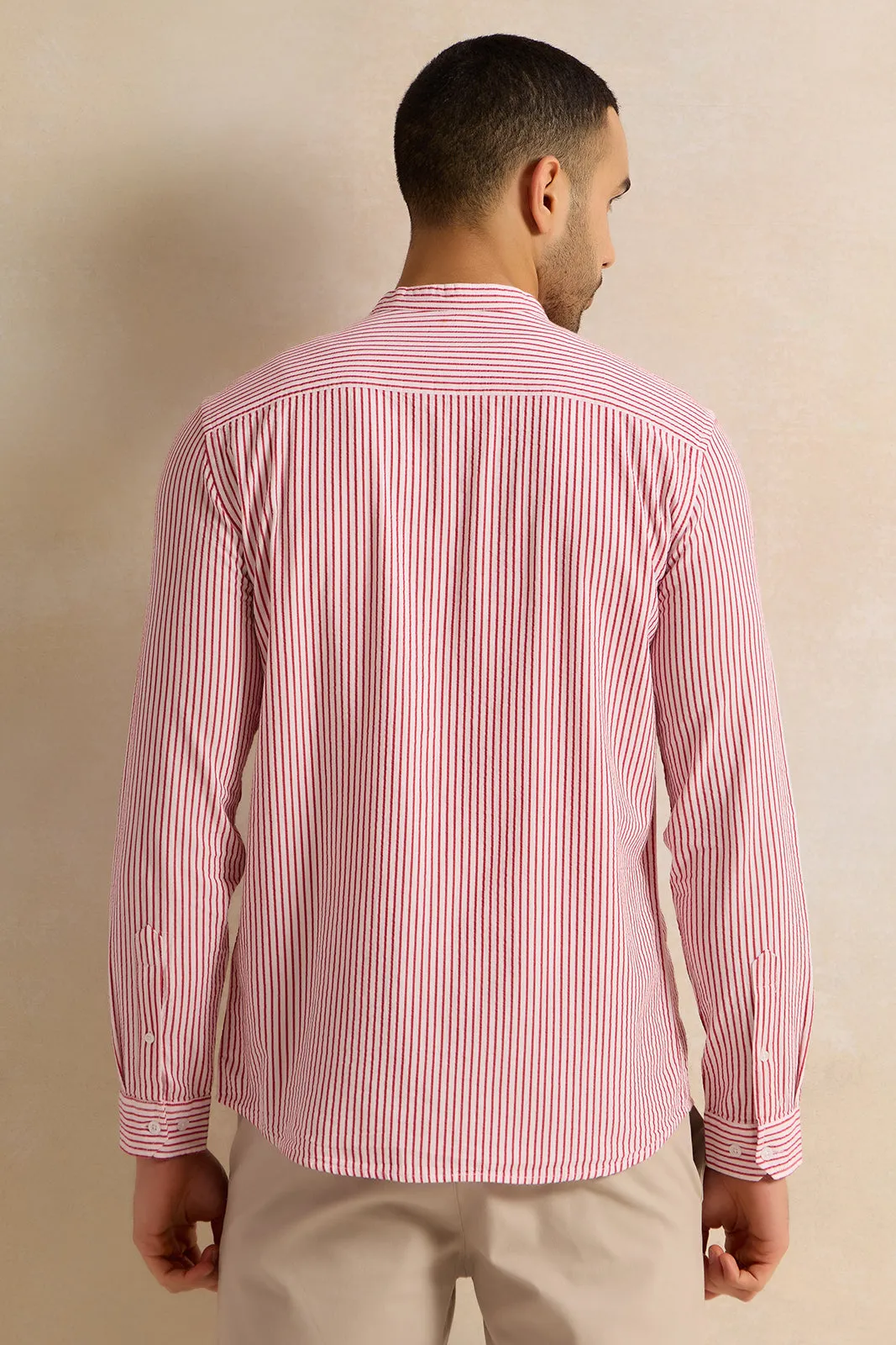 Men Pink Long Sleeve Casual Shirt