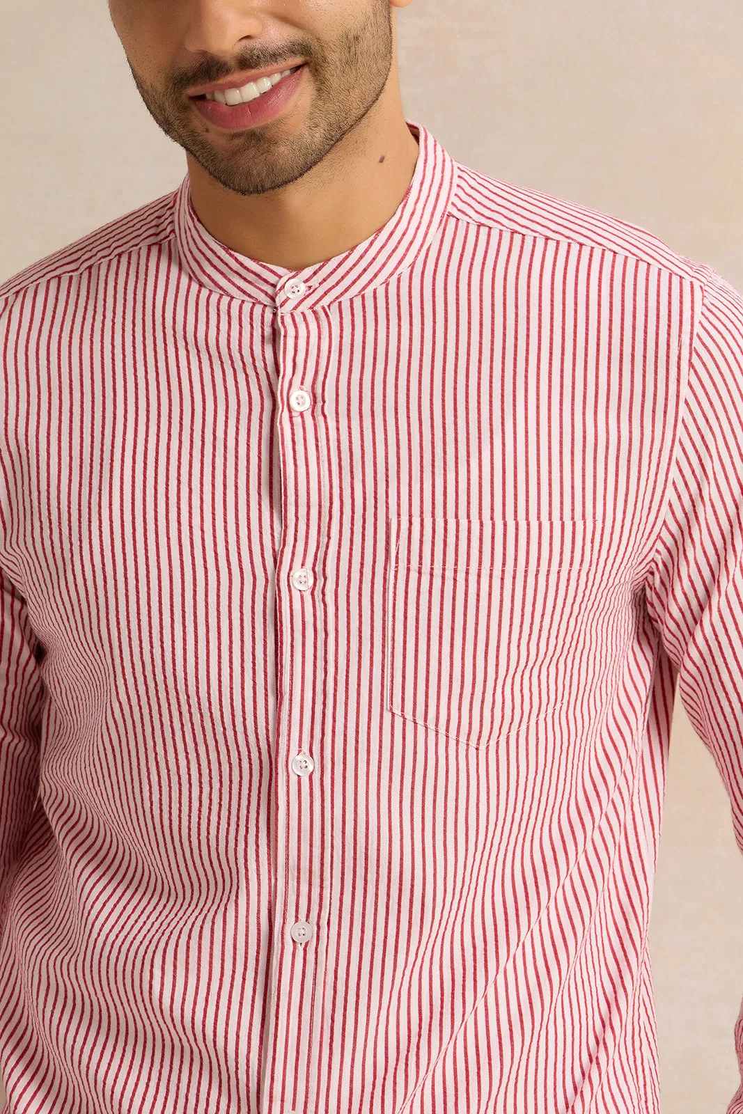 Men Pink Long Sleeve Casual Shirt