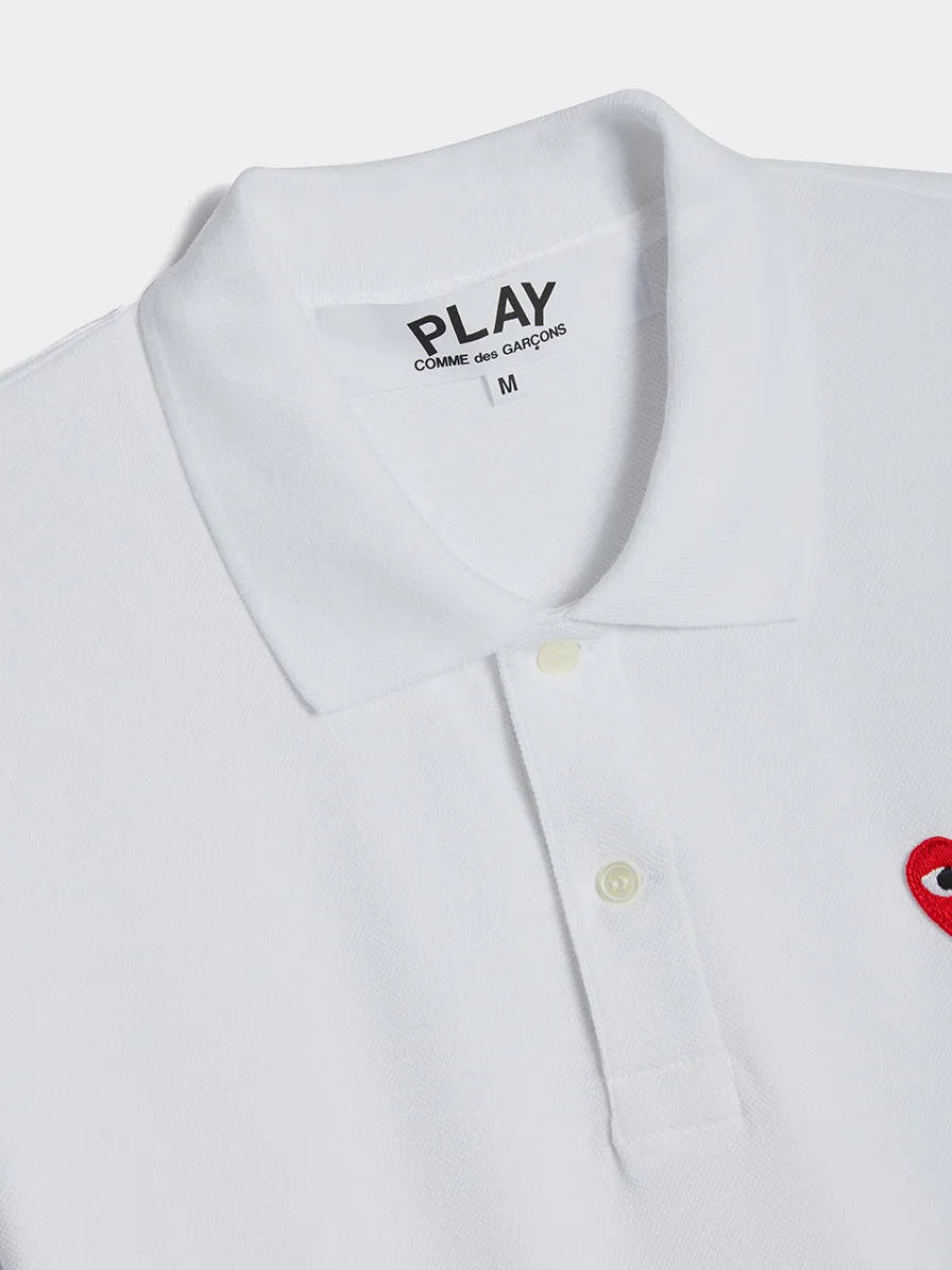 Men Red Heart Play Polo Shirt, White