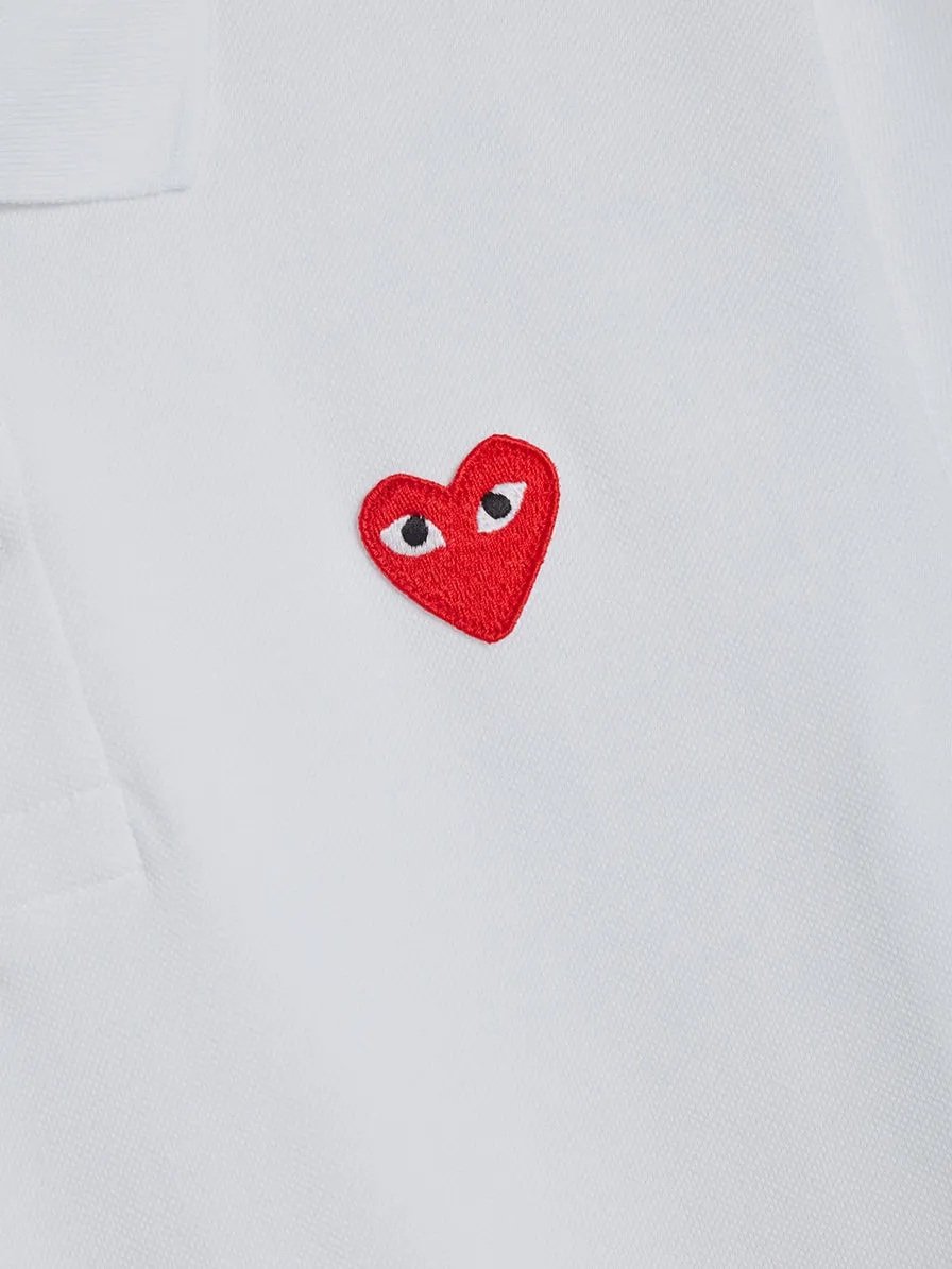 Men Red Heart Play Polo Shirt, White