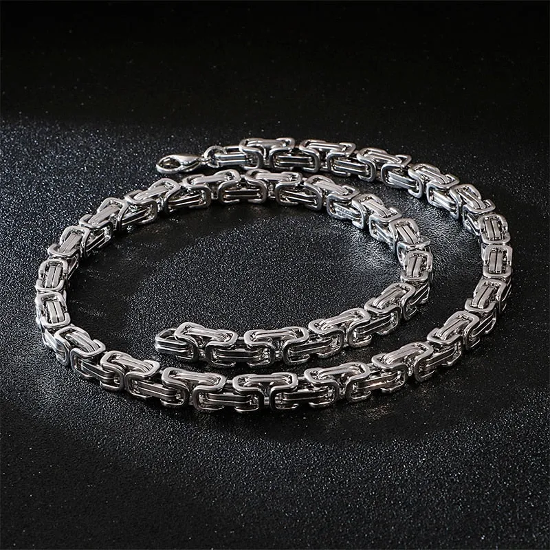 Men Stainless Steel Byzantine Box Chain