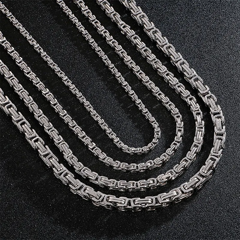 Men Stainless Steel Byzantine Box Chain