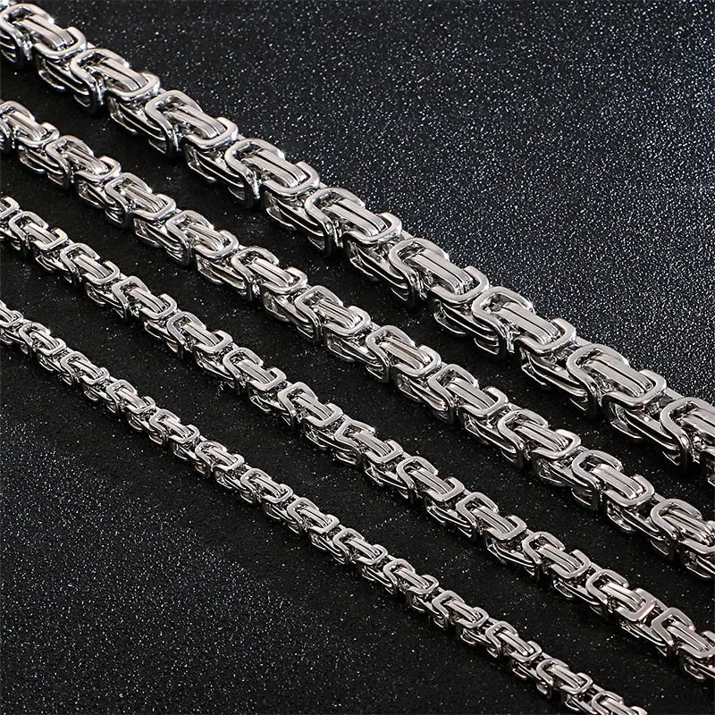 Men Stainless Steel Byzantine Box Chain