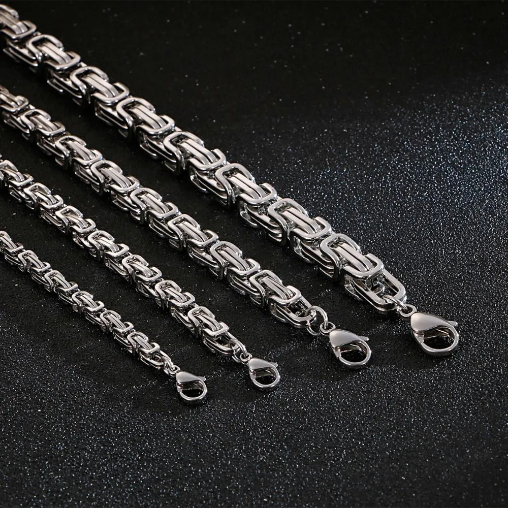 Men Stainless Steel Byzantine Box Chain