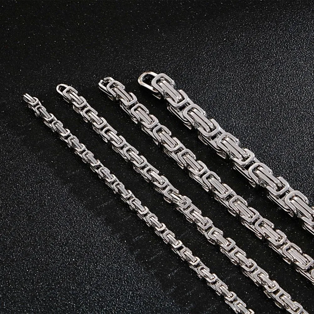 Men Stainless Steel Byzantine Box Chain