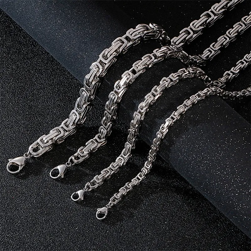 Men Stainless Steel Byzantine Box Chain