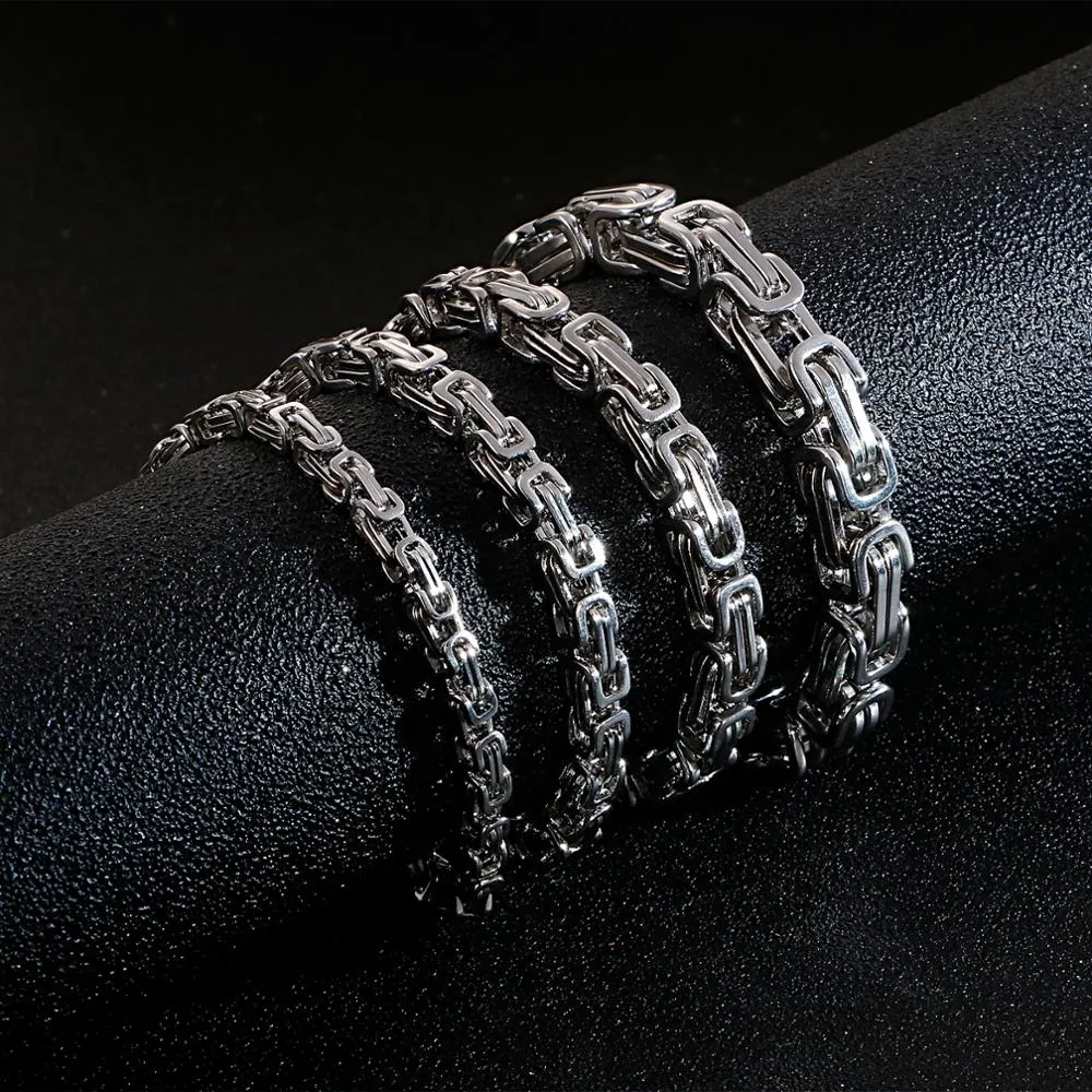 Men Stainless Steel Byzantine Box Chain