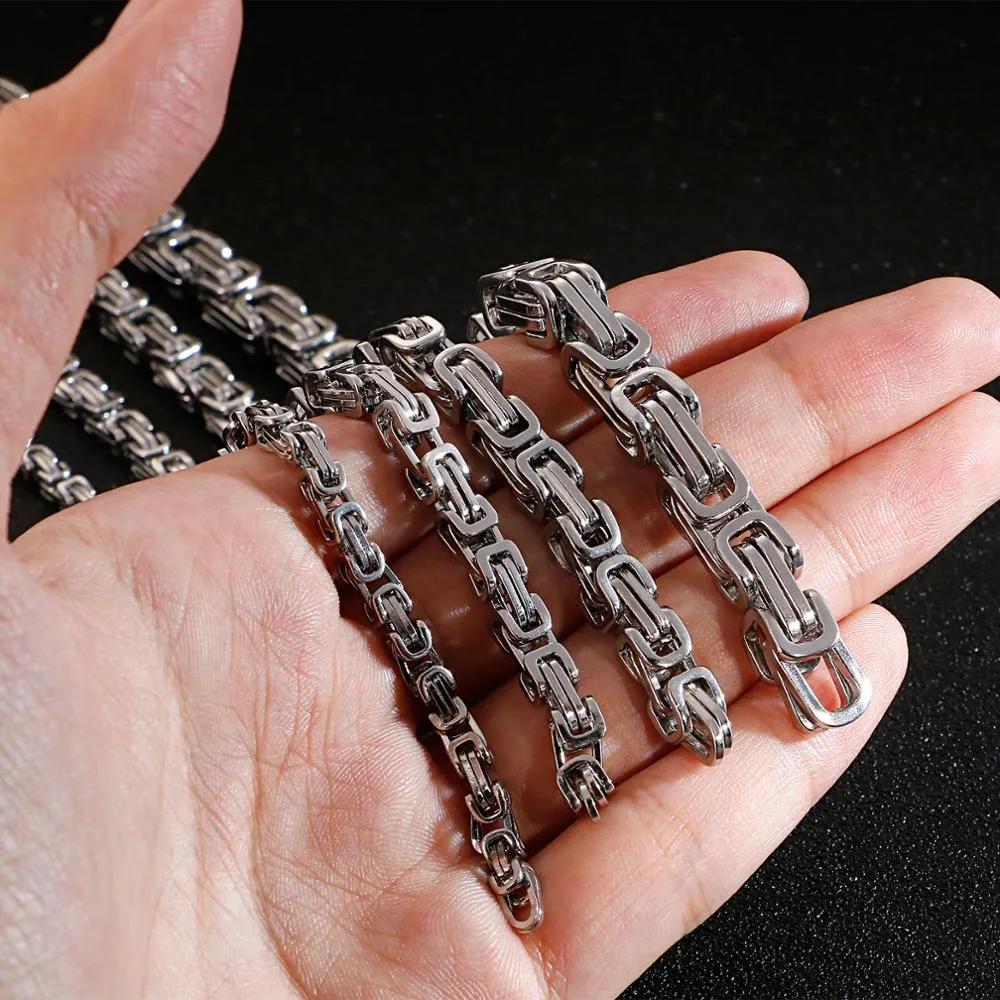 Men Stainless Steel Byzantine Box Chain