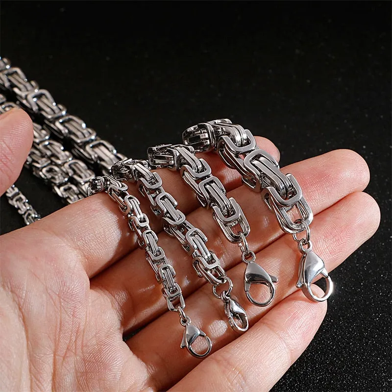 Men Stainless Steel Byzantine Box Chain