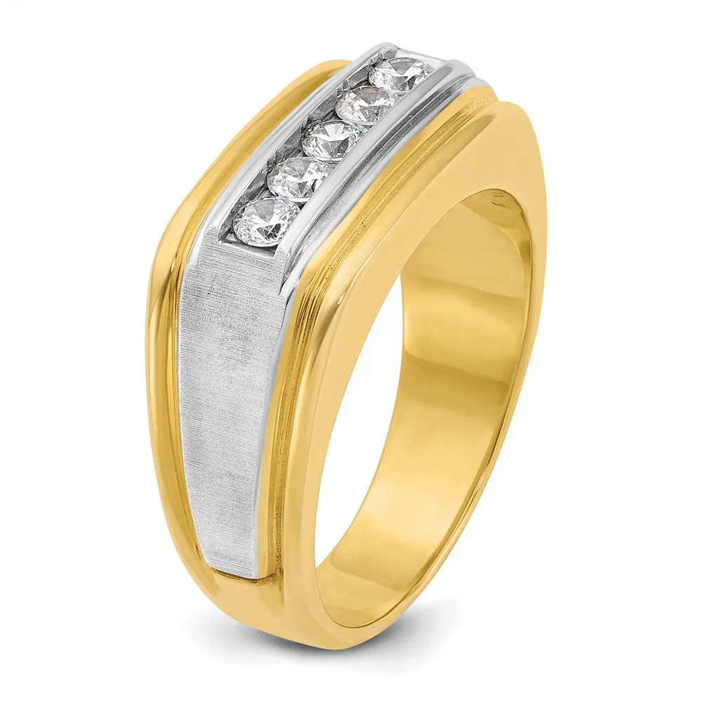 Men's 10mm 14K Two Tone Gold 5-Stone 1/2 Ctw Diamond Tapered Band