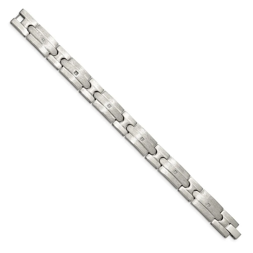 Men's 13mm Stainless Steel & CZ Brushed Link Bracelet, 8.25 Inch