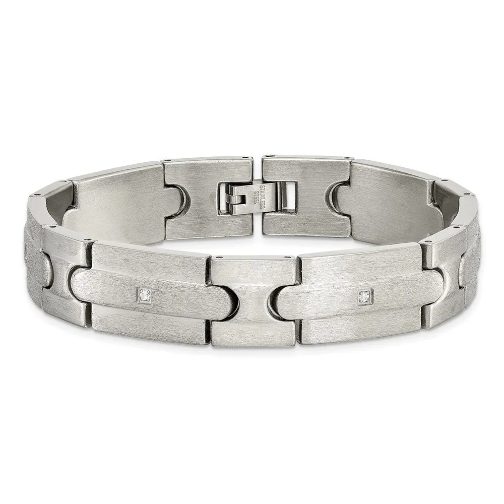 Men's 13mm Stainless Steel & CZ Brushed Link Bracelet, 8.25 Inch