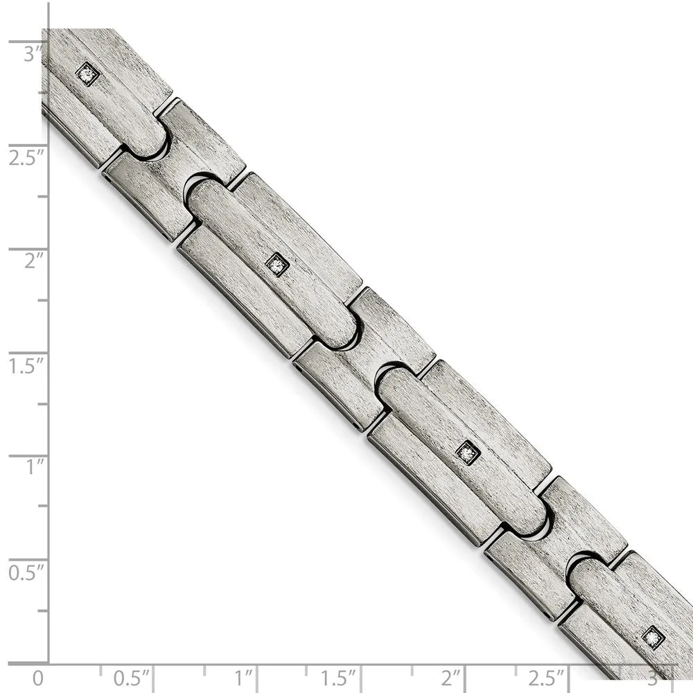 Men's 13mm Stainless Steel & CZ Brushed Link Bracelet, 8.25 Inch