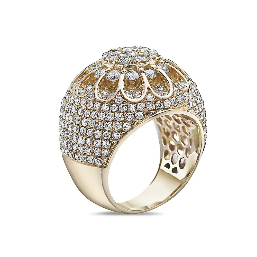 Men's 14K Yellow Gold Cluster Ring with 6.41 CT Diamonds