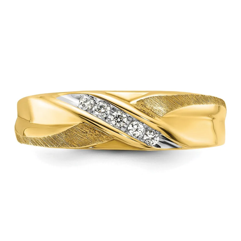 Men's 6.5mm 14K Yellow Gold & Rhodium 1/10 Ctw Diamond Tapered Band