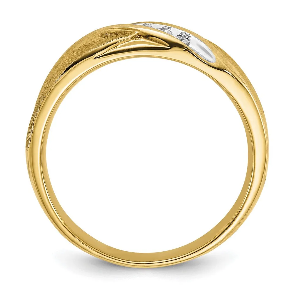 Men's 6.5mm 14K Yellow Gold & Rhodium 1/10 Ctw Diamond Tapered Band