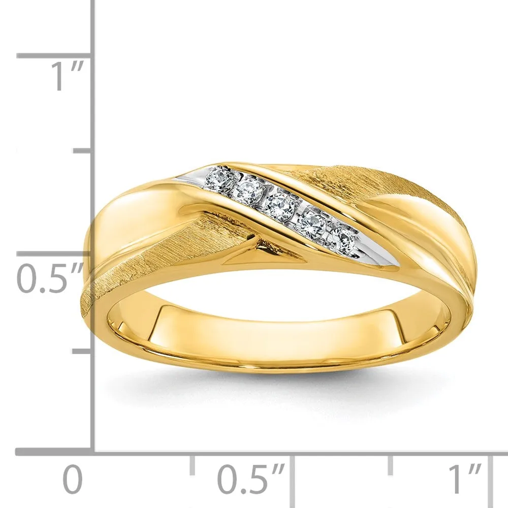 Men's 6.5mm 14K Yellow Gold & Rhodium 1/10 Ctw Diamond Tapered Band