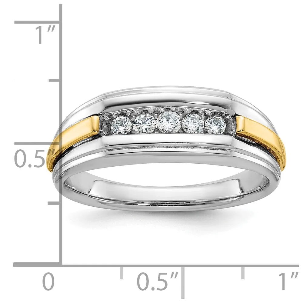 Men's 8.4mm 14K Two Tone Gold 5-Stone 1/4 Ctw Diamond Tapered Band