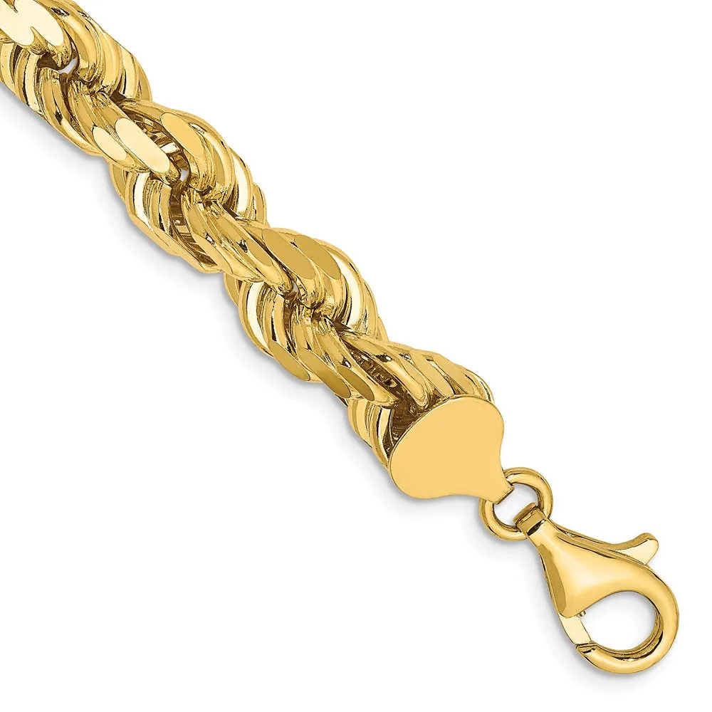 Men's 8mm, 14k Yellow Gold, Diamond Cut Rope Chain Bracelet, 9 Inch