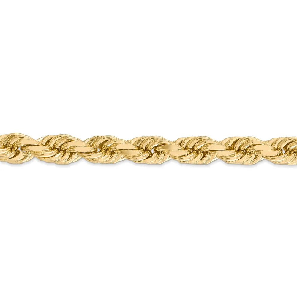 Men's 8mm, 14k Yellow Gold, Diamond Cut Rope Chain Bracelet, 9 Inch