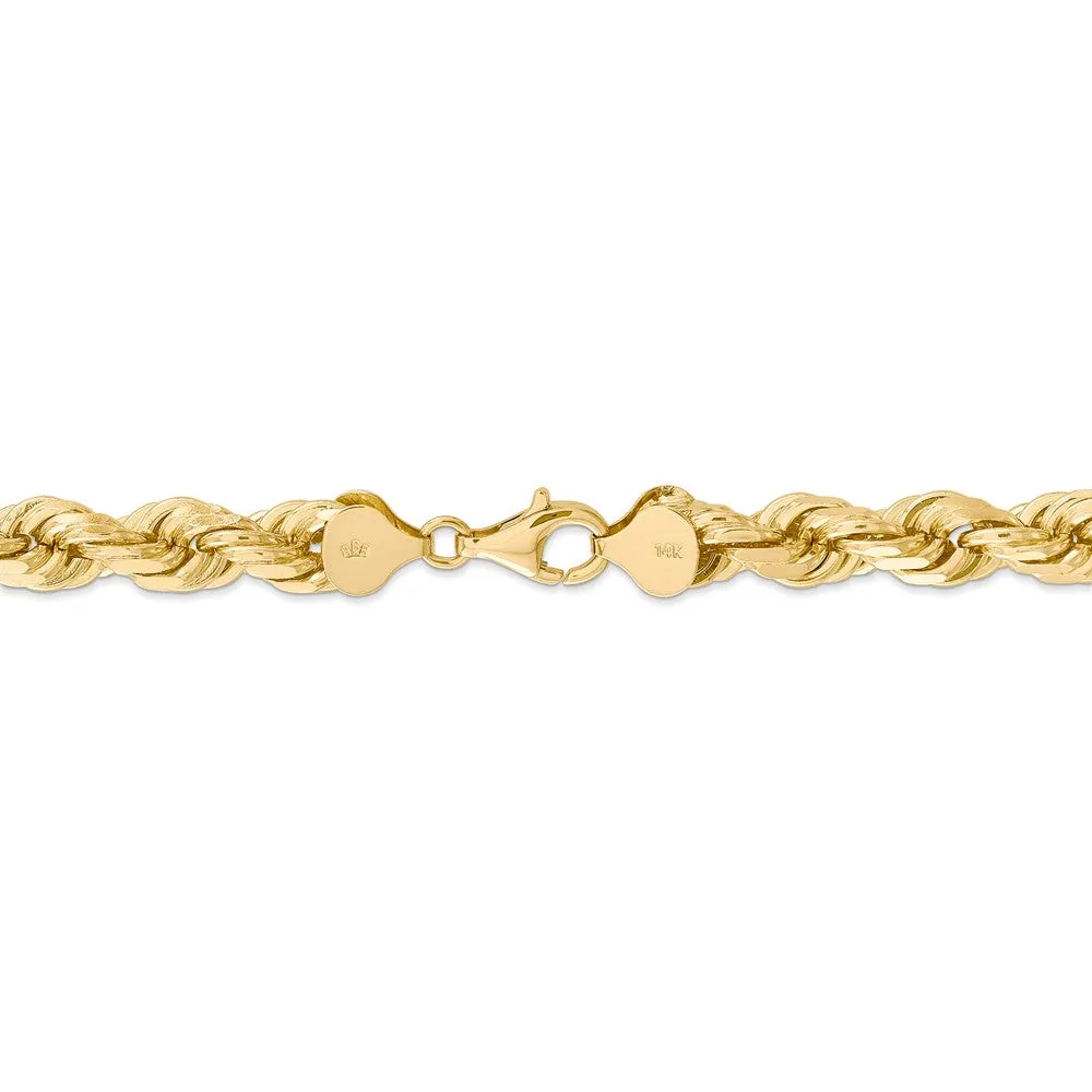 Men's 8mm, 14k Yellow Gold, Diamond Cut Rope Chain Bracelet, 9 Inch