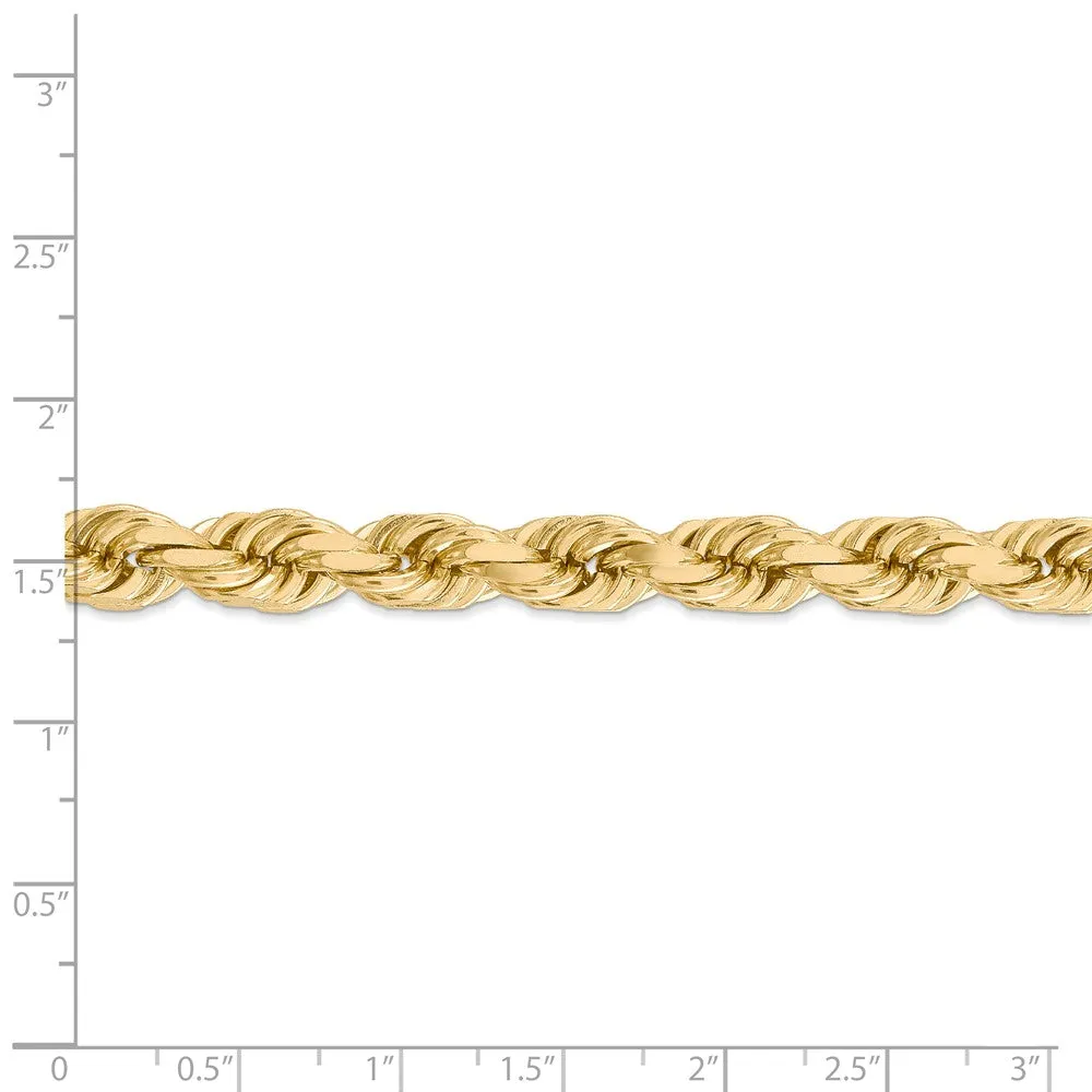 Men's 8mm, 14k Yellow Gold, Diamond Cut Rope Chain Bracelet, 9 Inch