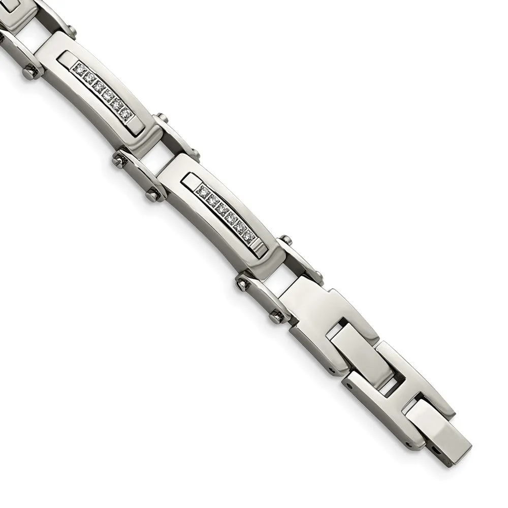 Men's 8mm Stainless Steel & CZ Link Bracelet, 8.25 Inch Adjustable