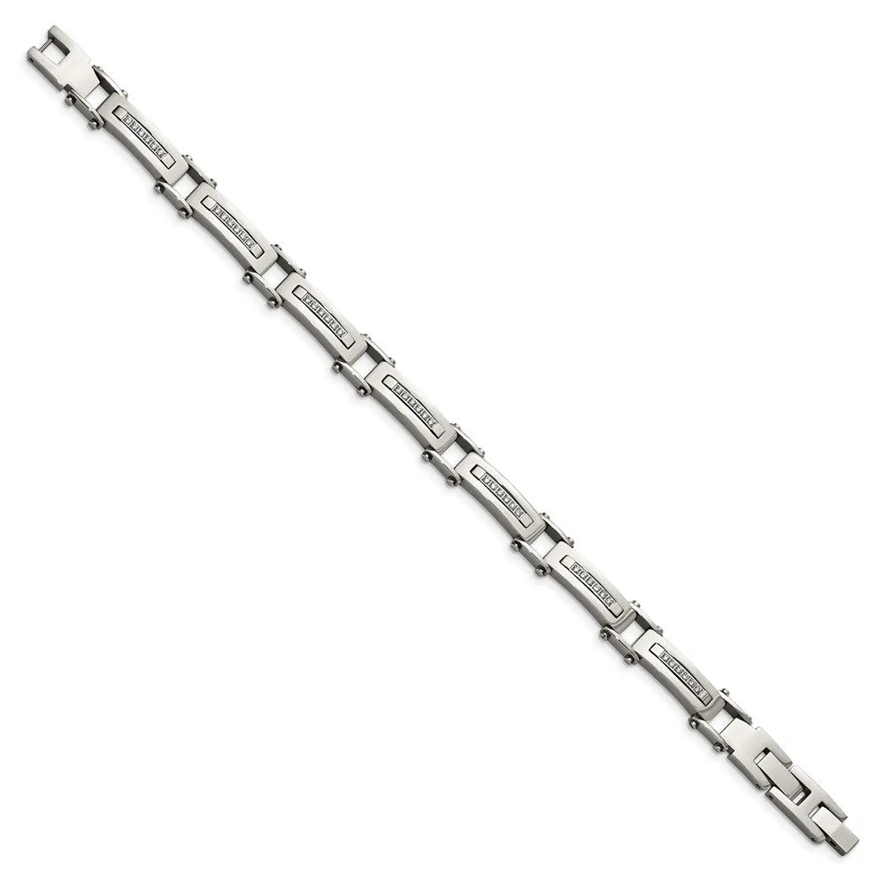 Men's 8mm Stainless Steel & CZ Link Bracelet, 8.25 Inch Adjustable