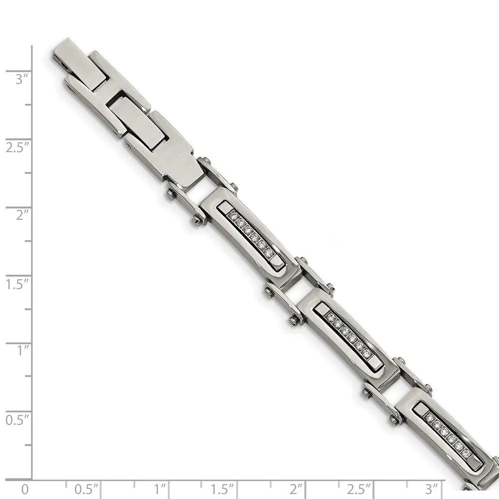 Men's 8mm Stainless Steel & CZ Link Bracelet, 8.25 Inch Adjustable