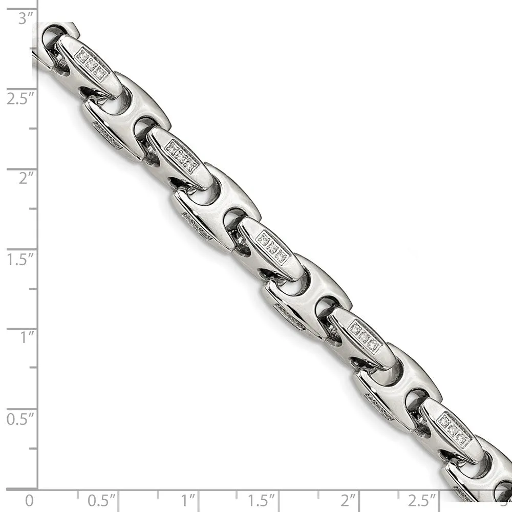 Men's 9.5mm Stainless Steel & CZ Fancy Anchor Chain Bracelet, 9 Inch