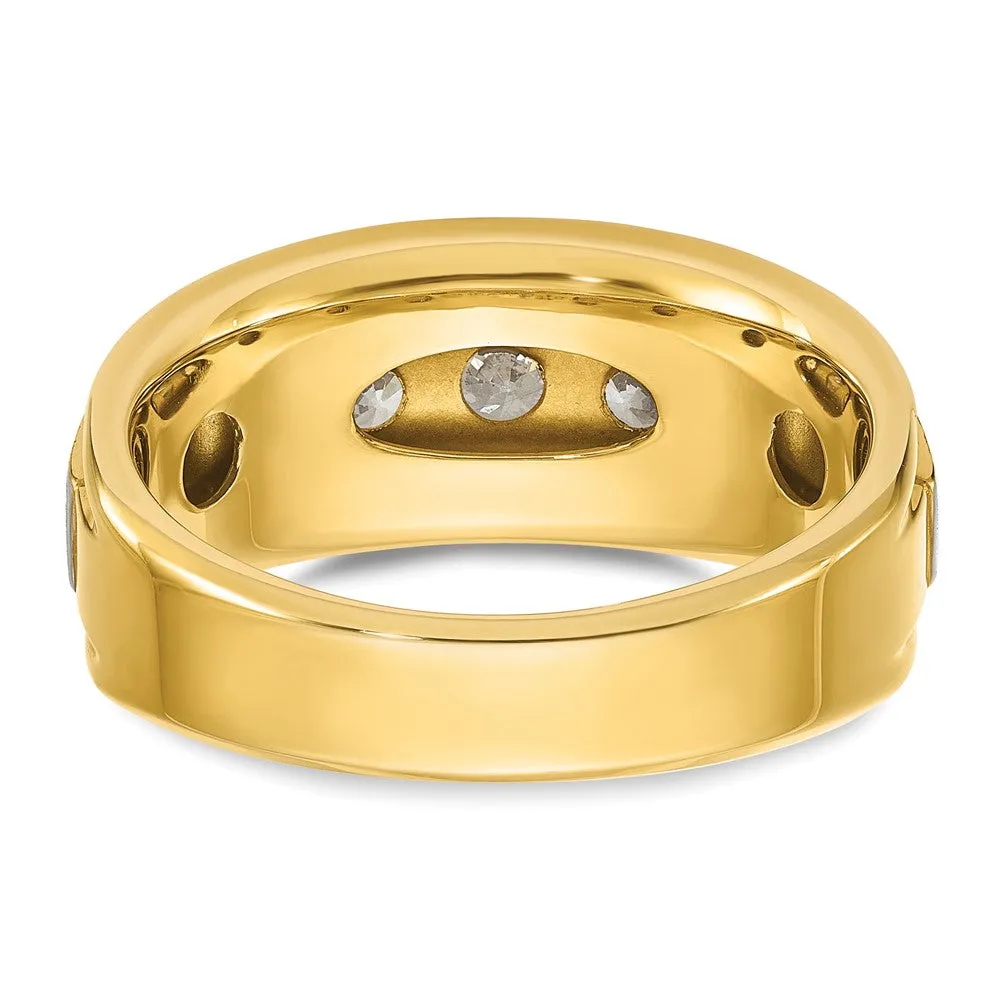 Men's 9.75mm 14K Two Tone Gold 5-Stone 1.0 Ctw Diamond Tapered Band