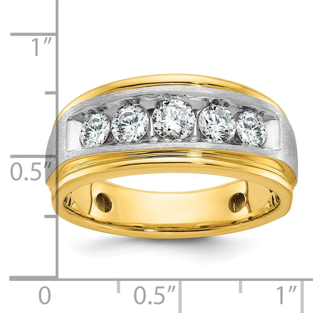 Men's 9.75mm 14K Two Tone Gold 5-Stone 1.0 Ctw Diamond Tapered Band