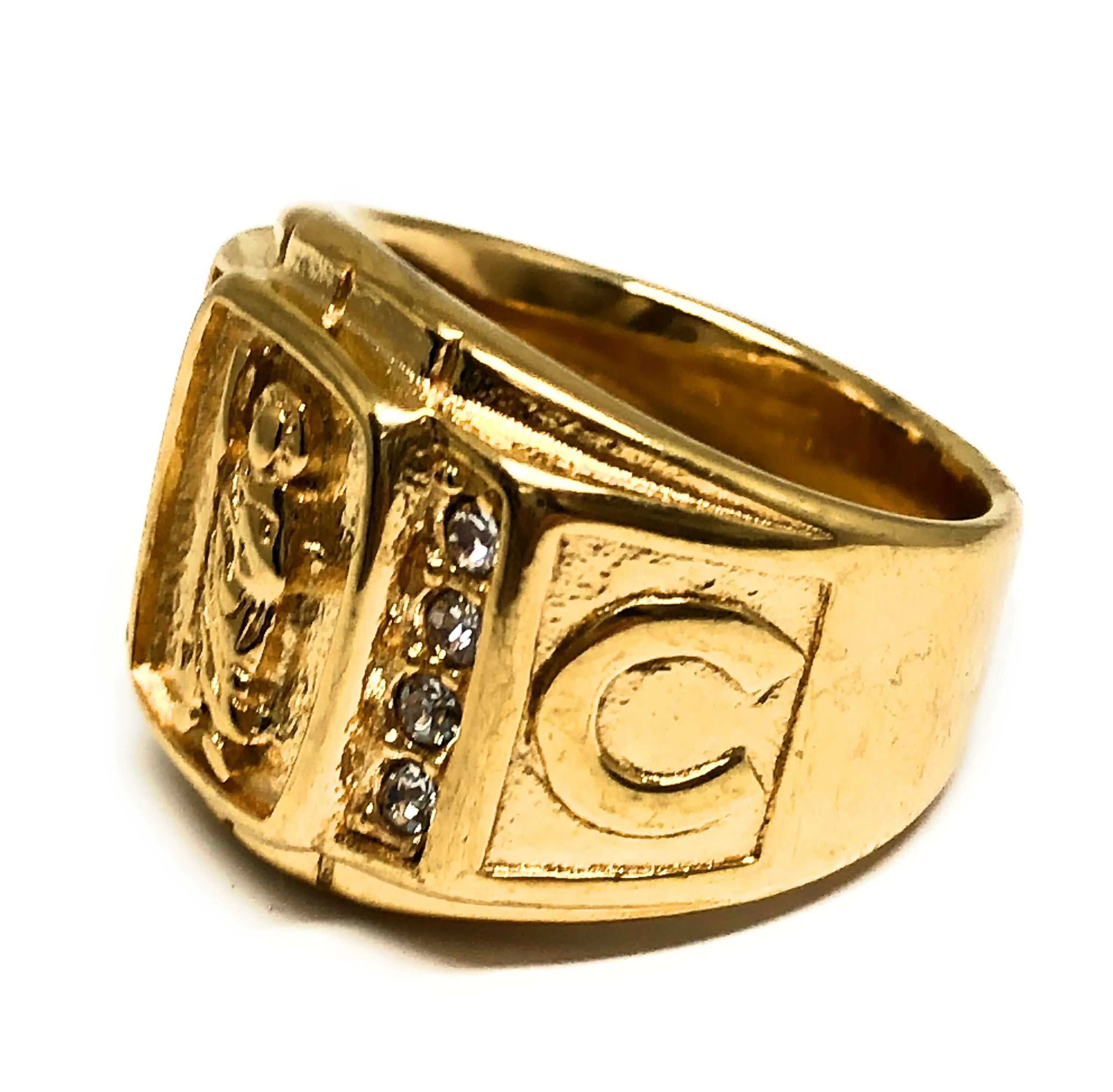 Men's Gold Plated Saint Jude White Stone Ring San Judas Anillo