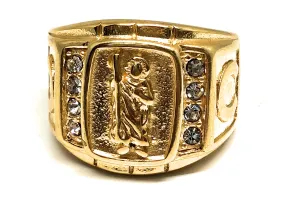 Men's Gold Plated Saint Jude White Stone Ring San Judas Anillo