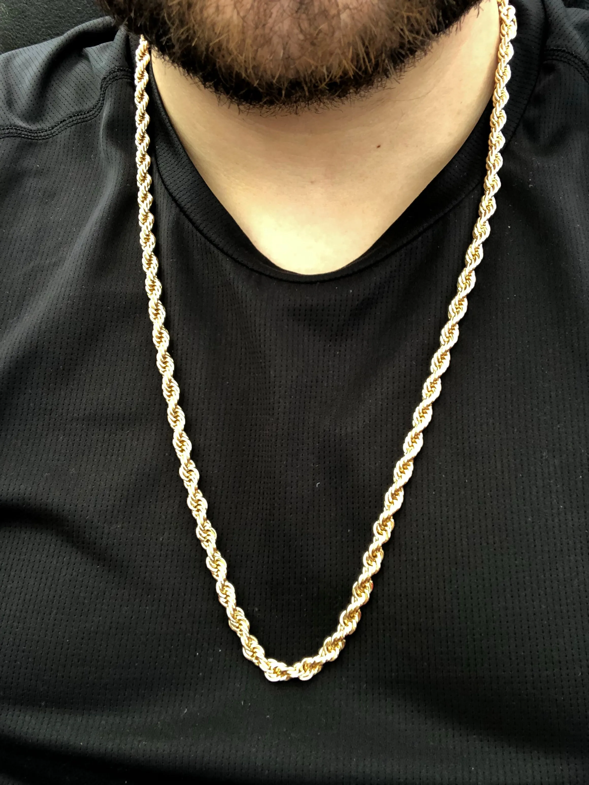 Men's Large Hip Hop 24-30 Inch Rope Chain Gold Plated 3.5-6mm Width