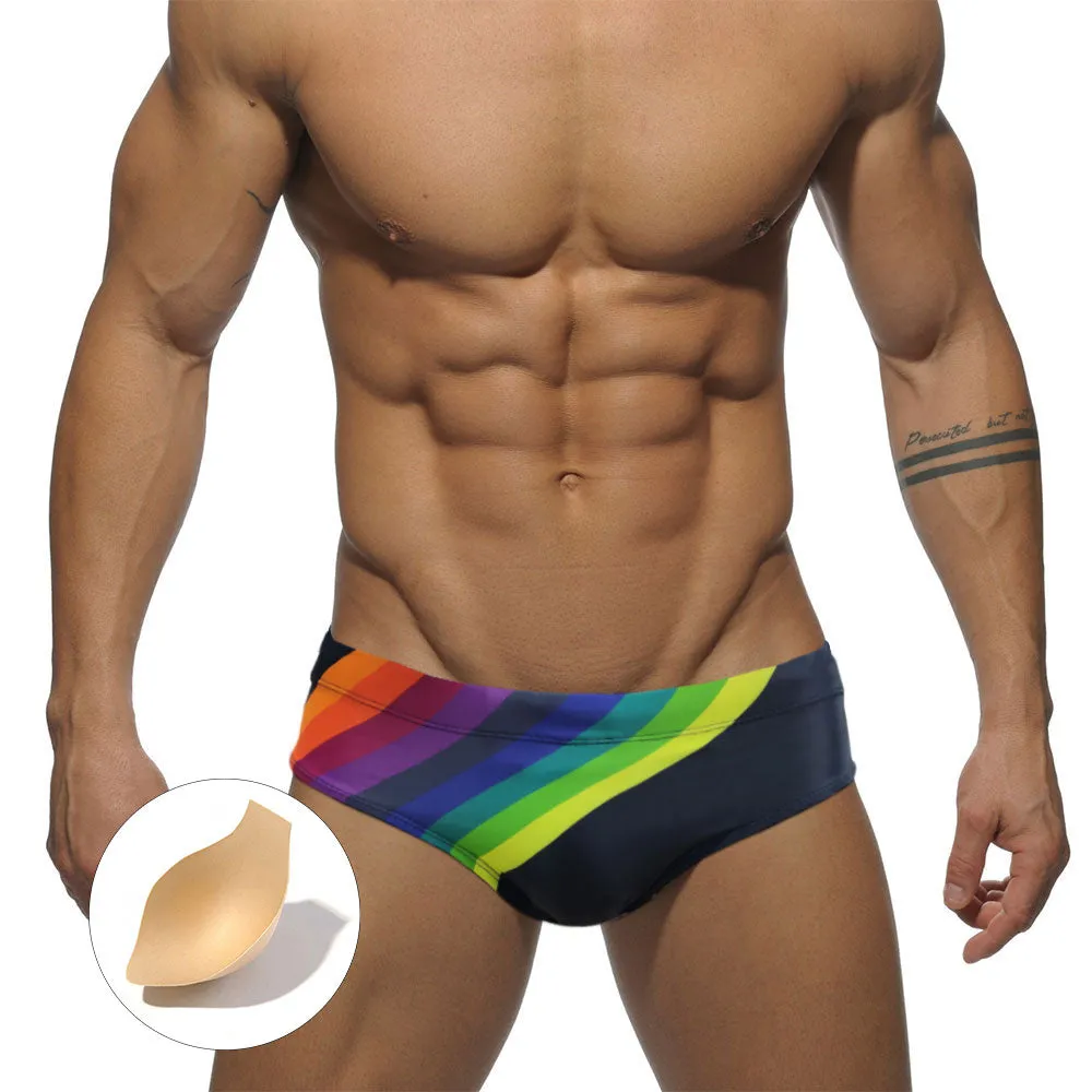 Men's Rainbow Sexy Polyester Swimming Push-Up Beach Surfing Briefs