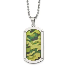 Men's Stainless Steel Camouflage Enameled Dog Tag Necklace, 24 Inch