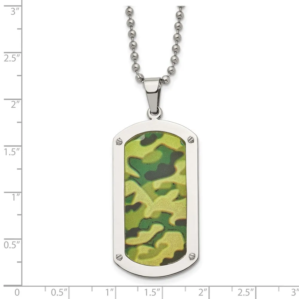 Men's Stainless Steel Camouflage Enameled Dog Tag Necklace, 24 Inch