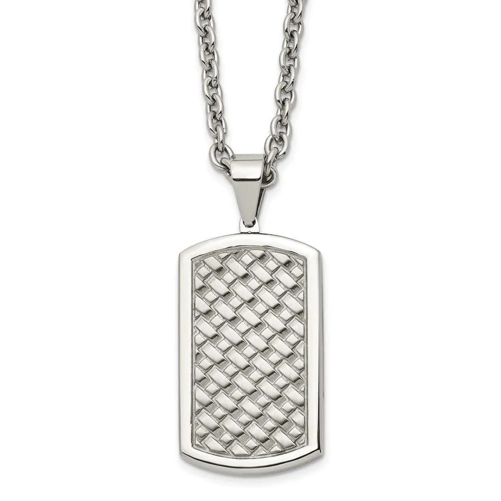 Men's Stainless Steel Polished Weave Pattern Dog Tag Necklace, 24 Inch