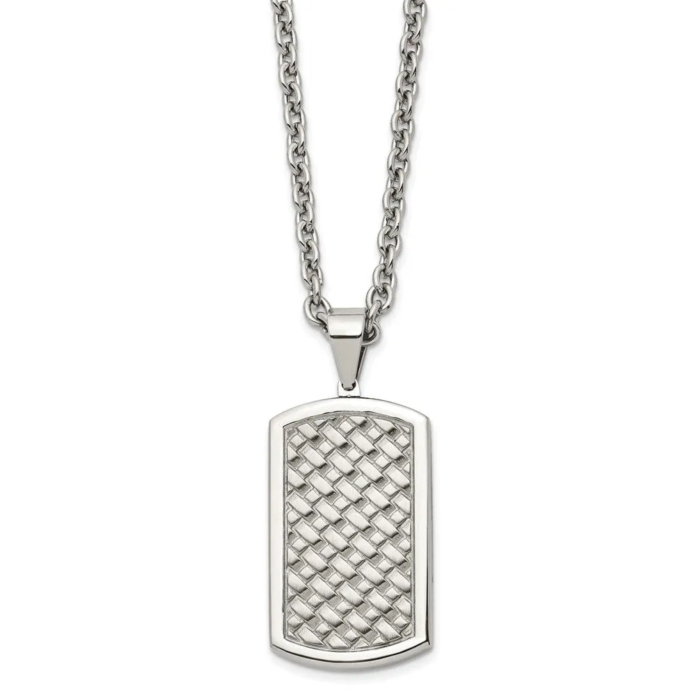 Men's Stainless Steel Polished Weave Pattern Dog Tag Necklace, 24 Inch