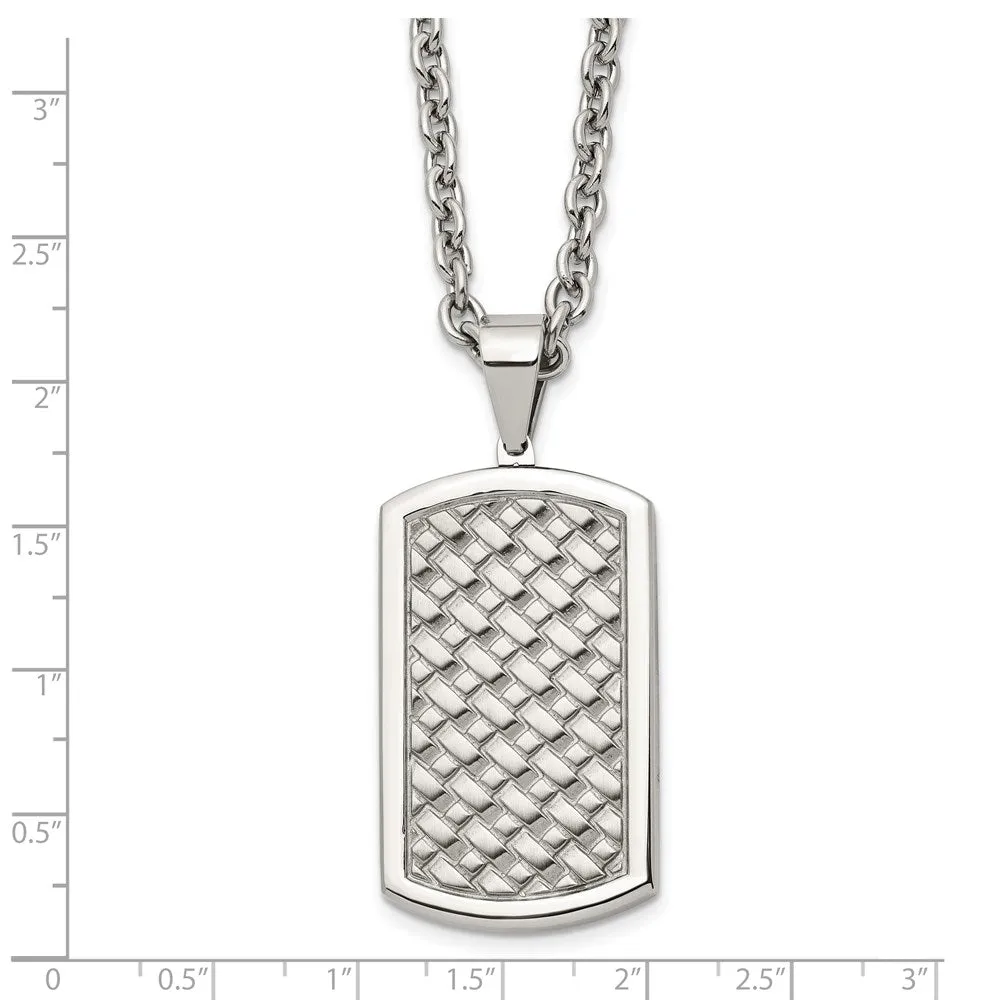 Men's Stainless Steel Polished Weave Pattern Dog Tag Necklace, 24 Inch