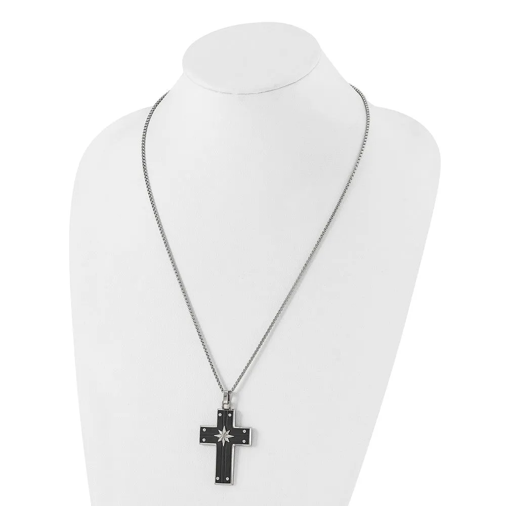 Men's Stainless Steel Two Tone Large Starburst Cross Necklace, 24 Inch