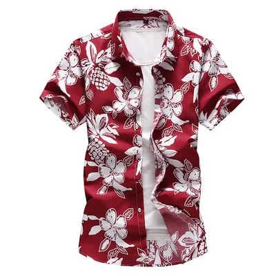 Men's Summer Polyester Floral Printed Casual Hawaiian Short Sleeve Shirt