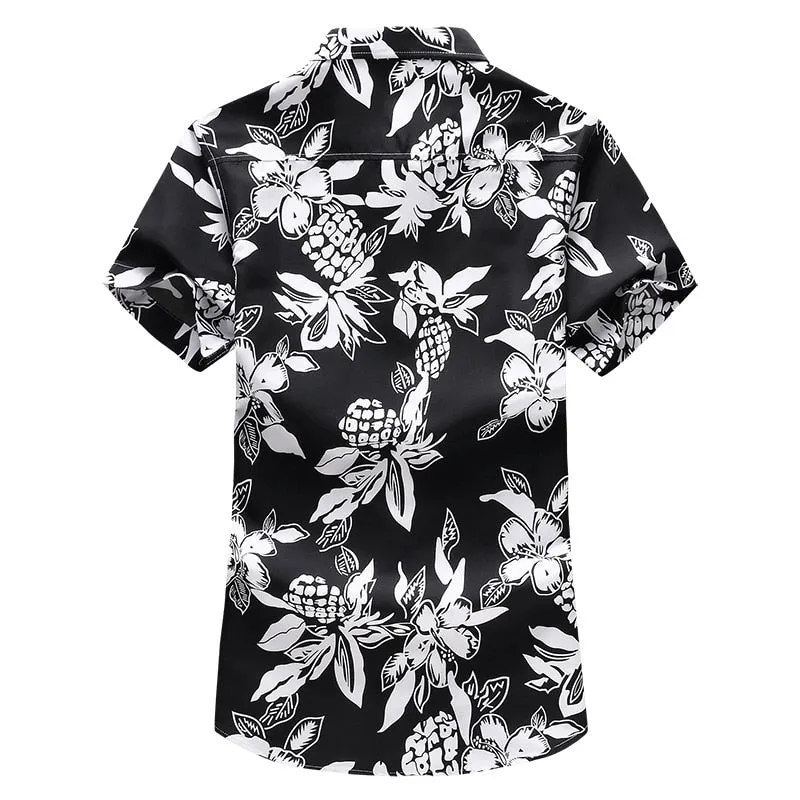 Men's Summer Polyester Floral Printed Casual Hawaiian Short Sleeve Shirt