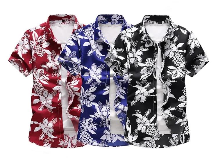 Men's Summer Polyester Floral Printed Casual Hawaiian Short Sleeve Shirt