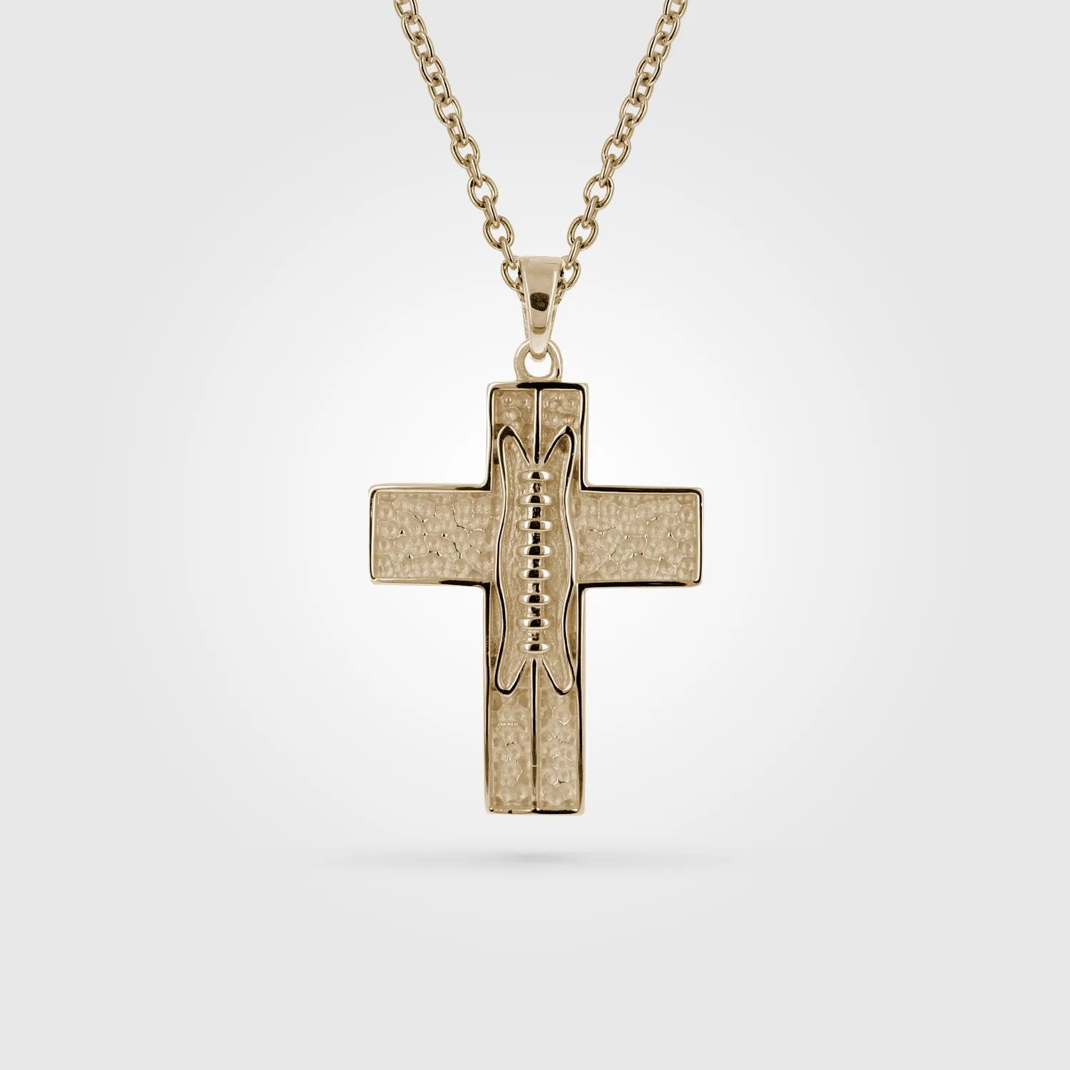 Mini Pigskin Football Cross Necklace | Gold